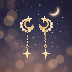 Pendientes de Estrella y Luna Dorados E1508 con Cristales de Estrás y Aleación, Joyería de Moda para Mujer, Ideales para Fiestas - Product Image 2
