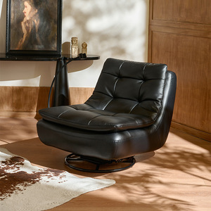 Sillón Individual Moderno de Cuero, Sillón Giratorio Tapizado para Sala de Estar con Estructura de Armazón - Product Image 1