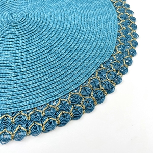 Stock Ready stile americano treccia resistente al calore in polipropilene tappetini intrecciati verde acqua tovaglietta oro per accessori da tavolo cucina - Product Image 5
