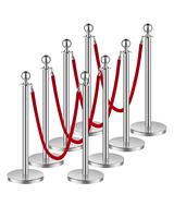 Barrière de contrôle de foule de luxe en acier inoxydable rétractable avec corde en velours rouge, remplissable d'eau, 2 poteaux et 1 corde, pour VIP