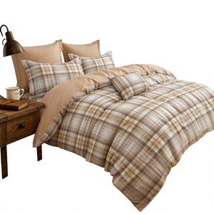 Poland Stock Classic Tartan Plaid <b>Bedding</b> <b>Set</b> Warm Brown Cotton Duvet EU Dropshipping 3pcs - Product Image 1