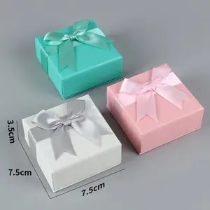 Ribbon nơ hộp đồ trang sức thế giới bao gồm hộp quà Tặng nhẫn, dây chuyền bông tai kích thước lớn bên vẻ đẹp bất ngờ màu hồng hộp màu trắng container