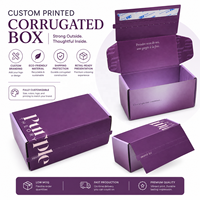Boîte d'expédition en carton ondulé avec bande auto-adhésive, petite, violette, personnalisée avec logo, pour l'emballage en gros