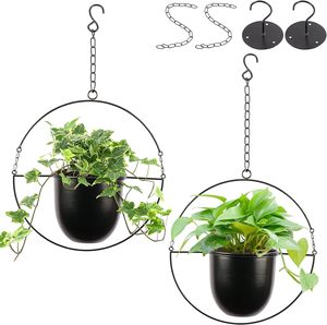 Jardinière suspendue en fer enduit de poudre noire intérieur extérieur résistant à la rouille jardinières de plafond décoratives conteneurs Pots utilisation de jardin - Product Image 3