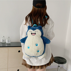 MXM Cartoon Soft Zipper Plush Backpack Women Girl's Cute Double Shoulder <strong>Bag</strong> Dragon Cat Design - Product Image 1