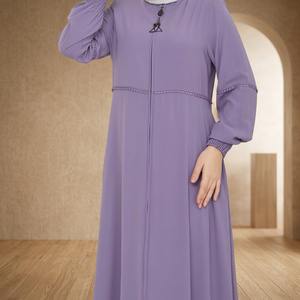 Abaya élégante unie longue jusqu'au sol à col bateau pour femme, manches longues, tissu léger, respirant et à séchage rapide, tenue décontractée pour adultes en voyage - Product Image 3
