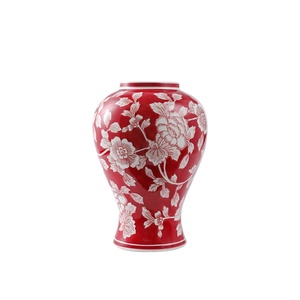 Jarrón de Cerámica de Alta Gama Estilo Medieval, Nuevo Estilo Chino Retro, Adorno de Porcelana Azul y Blanca, Estética China Roja, Pintado a Mano para el Hogar - Product Image 5