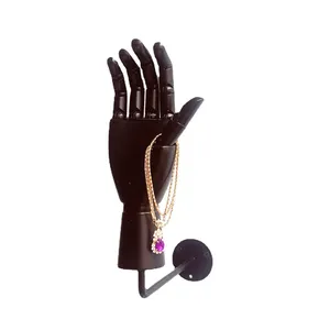 Wholesale wall mounted flexible finger adjustable Movable joints black wooden hand mannequin for jewelry bag display