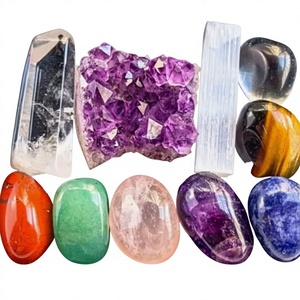 Set de 7 Piedras Crudas de Cristal para Chakras en Caja, Bloque de Amatista, Ágata de Marruecos, Piedra de Yeso con Agujero para Yoga, Venta al por Mayor, Rectangular, Geométrica, con Bisel - Product Image 1