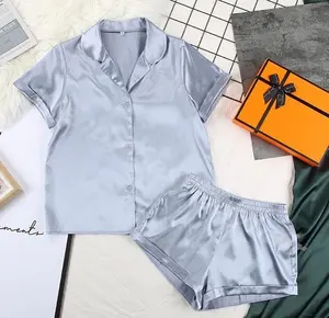 WY1工厂定制女式睡衣短袖彩色缎面睡衣套装睡衣