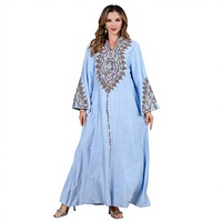 Robe Abaya Longue en Polyester Brodé de Cordes, Col en V, Style Ethnique Tribal, pour Femmes Musulmanes d'Arabie Saoudite, Vente en Gros pour Boutiques du Moyen-Orient