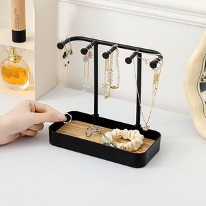 Jewelry Organizer <b>Desktop</b> Storage Rack With Tray For Earrings Necklaces Rings Hair Ties Minimalist Design Black White - Product Image 1