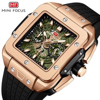 Montre pour homme en alliage de quartz, boîtier carré tendance, bracelet en silicone, étanche 0475G