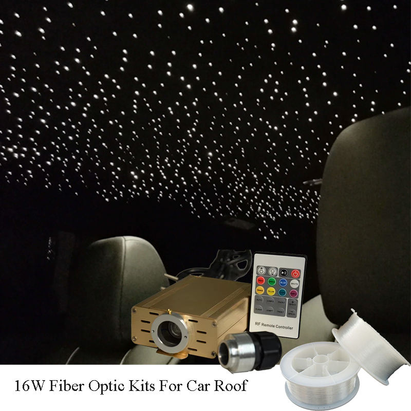 SUNKENET 16W Twinkle Starlight Headliner Kit, 650pcs*0.03in*13.1ft Fiber Optic Strands Bluetooth APP/Remote/Music Control, RGBW Car Star Ceiling Light Kit+Adapter+Car Use Plug for Home