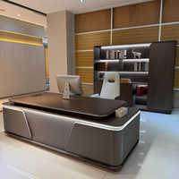 Ensemble de table de direction moderne pour bureau, design nouveau, bois brillant, LED, haute technologie, en forme de L, bureau de luxe pour PDG