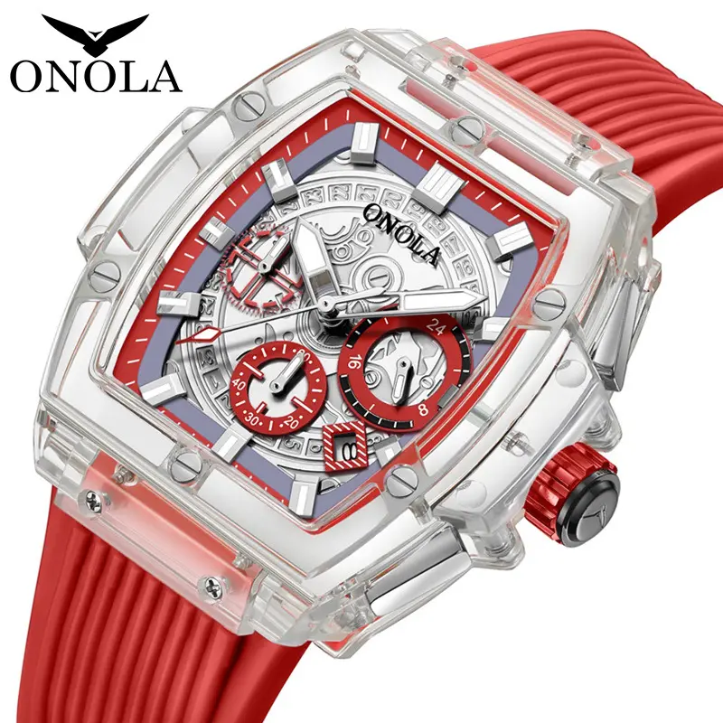 Fashion Watch Men and Women Brand ONOLA 6811 Transparent Silicone Waterproof Quartz Watches Men Sports Wristwatch Relojes Hombre