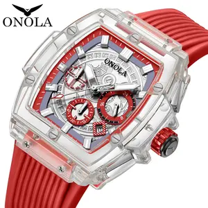 패션 시계 남성과 여성 브랜드 ONOLA 6811 투명 실리콘 방수 석영 시계 남성 스포츠 손목 시계 Relojes Hombre