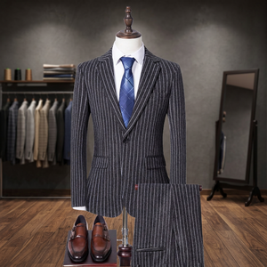 Nuevo Traje de Hombre de Otoño, Delgado, de Color Sólido, con un Botón, Estampado a Rayas, Conjunto de 2 Piezas, Cierre de Cremallera, Impermeable, para Moda - Product Image 4