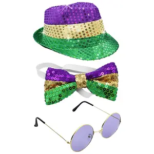 New type carnival party dance performance costumes sequin hat bow tie suit