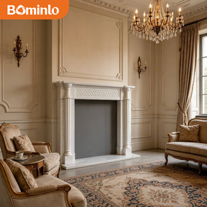 Cheminée en marbre blanc de style provincial français avec <span class=keywords><strong>frise</strong></span> en treillis diamanté et colonne cannelée pour salon élégant et hôtel de charme - Product Image 2