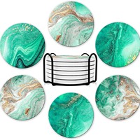 Lot de 6 sous-verres en céramique style océan, résistants à la chaleur, absorbants, antidérapants, avec base en liège, impression personnalisée disponible, pour la maison et la table