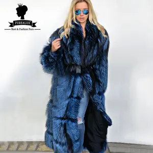 Pure Natural Fox Hair Fur Women's Coat 120cm Long Whole Skin Silver Fox Hair Fur Coat Winter Fashion Trend Real Fur Outerwear Hi