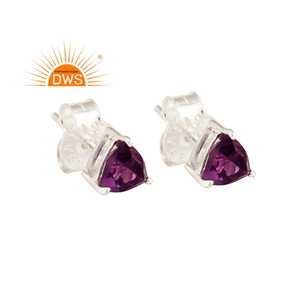 Trillion Cut Amethyst Gemstone Earrings Designer 925 <b>Sterling</b> Fine <b>Silver</b> Tiny <b>Stud</b> Earrings Jewelry Manufacturer - Product Image 1