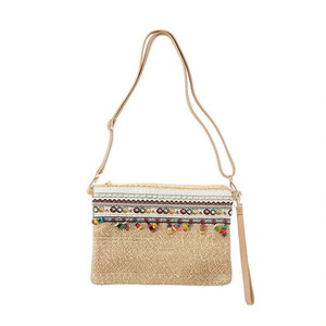 Borsa a Tracolla in Stile Etnico con Perline di Pietra 18x20cm BOLSO - Product Image 1