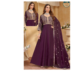 Designer Wine <b>Purple</b> Embroidered Anarkali <b>Suit</b> for Women Traditional Indian Wedding Festive Party Wear with Dupatta - Product Image 1