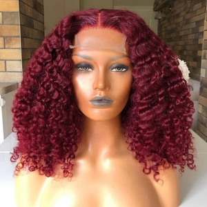Highknight dentelle 4x4 5x5 fermeture perruques cheveux humains Transparent bouclés Bob brésilien rouge 99j bordeaux longue dentelle <span class=keywords><strong>suisse</strong></span> brun moyen - Product Image 1