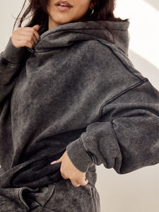 Sweat-shirt surdimensionné personnalisé vintage délavé à l'acide en coton épais et polaire, effet délavé, pull-over streetwear <span class=keywords><strong>pour</strong></span> femme, OEM - Product Image 6