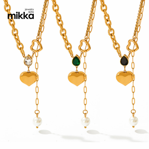<span class=keywords><strong>Grossiste</strong></span> pendentif en forme de cœur en zircon, conception de perles, chaîne articulée en acier inoxydable, bijoux fins pour femmes, collier pour filles - Product Image 1
