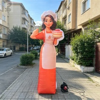 Mannequin gonflable géant réaliste de 3m représentant une pâtissière tenant un gâteau, modèle Sky Dancer pour la vente de pâtisseries, les festivals de desserts et les expositions.