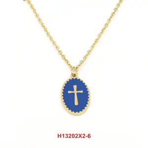 2023 popular hot sale cheap religious jewelry stainless steel jesus cross faith charm necklace 45+5cm gold plated wholesale