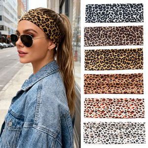 Sexy <b>leopard</b> print wide elastic <b>headband</b>, suitable for sports, fitness, yoga, makeup, retro style hair accessories - Product Image 1
