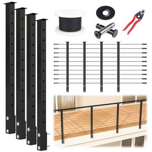 Kit <span class=keywords><strong>de</strong></span> Postes para Barandilla <span class=keywords><strong>de</strong></span> Cable <span class=keywords><strong>de</strong></span> Acero Inoxidable Moderno, Kit <span class=keywords><strong>de</strong></span> Barandilla <span class=keywords><strong>de</strong></span> Cable Negra <span class=keywords><strong>de</strong></span> Montaje Lateral, Adecuado para Escaleras y Patios - Product Image 1