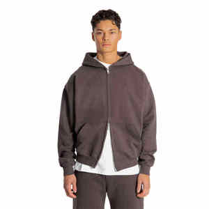 Fabricante Fleece 100% Algodón Full Zip up Hoodies Plain Blank Full Face Zip Hoodie Hombres Full Zipper Hoodies Custom 400gsm - Product Image 1