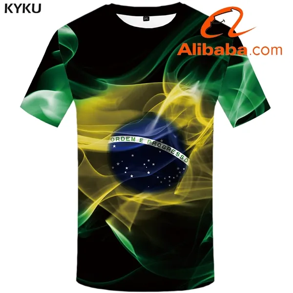 Wholesale Brazil Tshirt Men Green Flame T-Shirt Hip Hop Tee Black Print T Shirt 3D Gothic Punk Rock Mens Clothing Streetwear