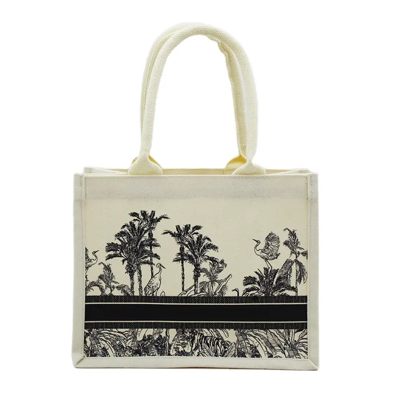 Wholesale Eco Friendly Custom Logo High Quality Bag Square Shape Laminated Waterproof Canvas Cotton Shopping Tote Beach Bag