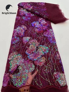Bonita tela de encaje de lentejuelas, tela de encaje de tul bordado de red para vestido de fiesta de boda - Product Image 6