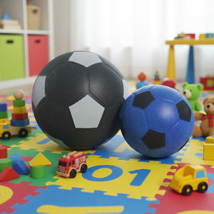 Balón de fútbol silencioso de espuma PU suave con superficie ranurada, juguete de aprendizaje de fútbol para interiores, personalizado OEM, venta al por mayor. - Product Image 1