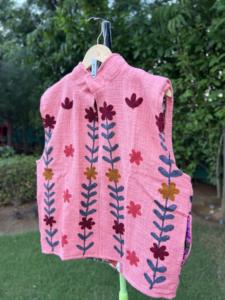 Premium Knitted TNT Embroidery Sleeveless Short Winter <b>Women</b> Handmade Floral Artisan Ethnic Fashion <b>Lightweight</b> Cotton <b>Bomber</b> - Product Image 6