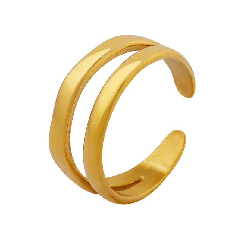 Модное простое Двухслойное кольцо из нержавеющей стали хирургического класса 18K Золотое кольцо A143