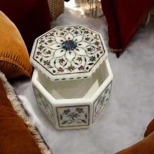 Elegant White Marble Jewelry <b>Box</b> Handcrafted with <b>Floral</b> Pietra Dura Inlay Work Decorative Storage Case Gift Export Quality - Product Image 1