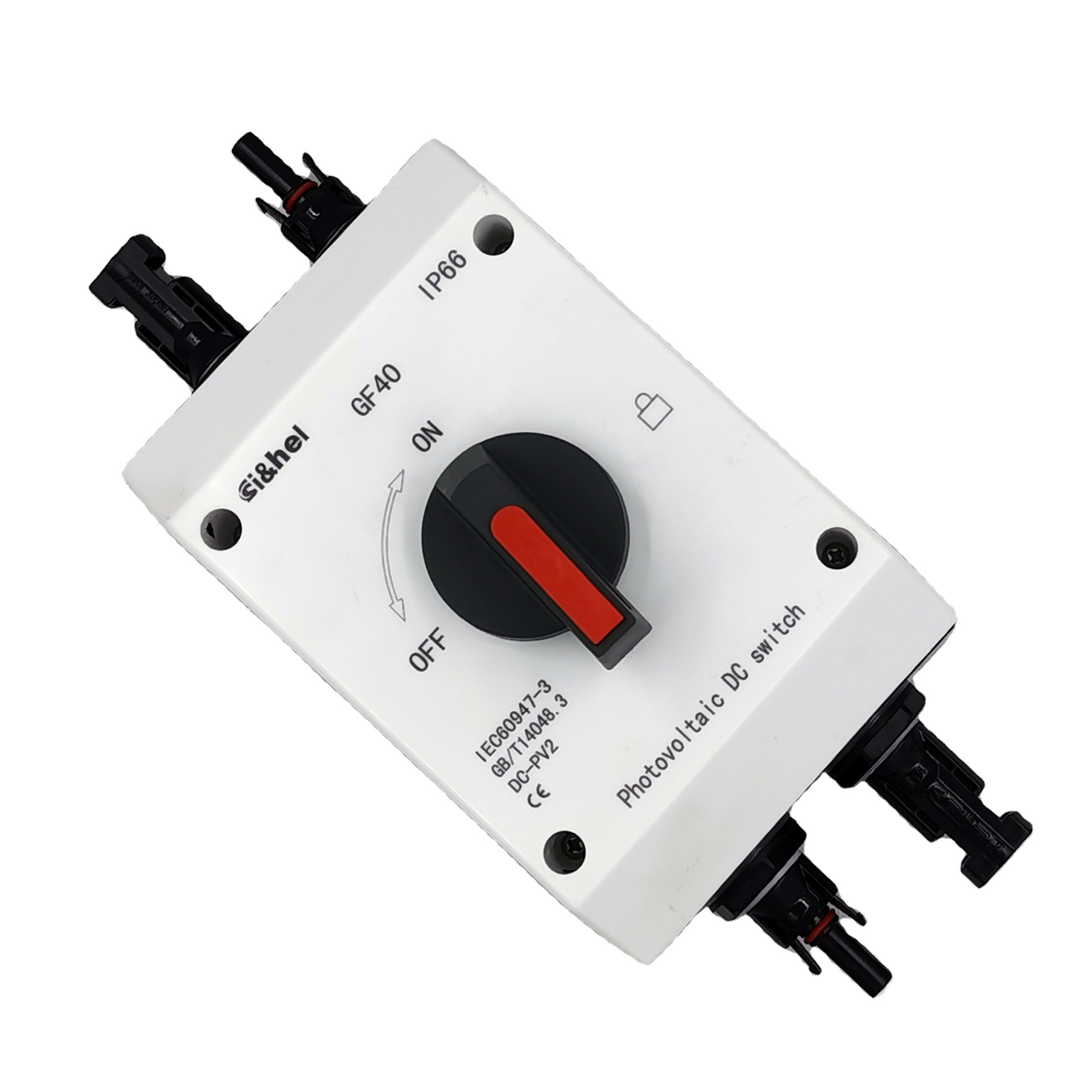 Waterproof IP66 Solar DC 1500V 40A PV Photovoltaic Isolator Isolating Switch with 2 pairs solar Connectors