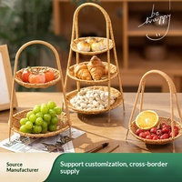 Panier de rangement multi-niveaux en rotin PP tressé, fait main, écologique, pour cuisine, plateau à fruits et snacks, idéal pour cérémonie du thé et bonbons