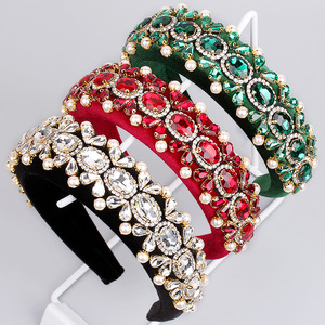 Hua Liyu Bandeaux pour femmes en éponge épaisse avec perles de cristal, style artistique rétro, blanc, rouge, vert, noir HH0236 - Product Image 1