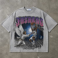T-shirt unisexe surdimensionné personnalisé 300 g/m² en coton épais avec impression graphique DTG, délavage acide et strass vintage
