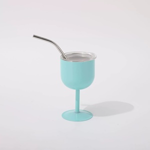 Verre à vin personnalisé en acier inoxydable double paroi de 4 oz avec mini paille à ventouse pour vin rouge / Design moderne pour les entreprises - Product Image 3