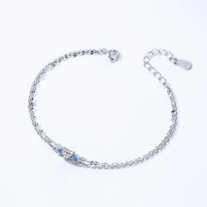 Bracelet en argent sterling S925 avec zircon en forme de cœur, double couche, chaîne bleu clair, pour femmes, version en cuivre personnalisable - Product Image 3